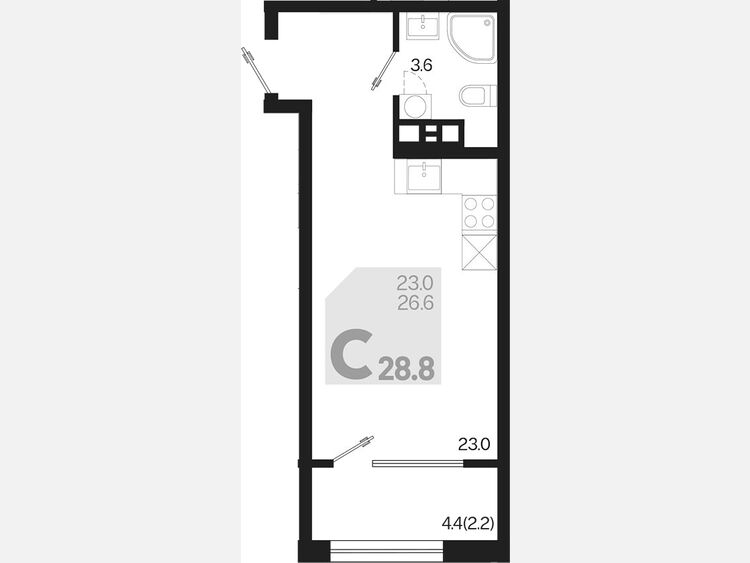 Студия, 28.80 м², 7/9 этаж фото 0