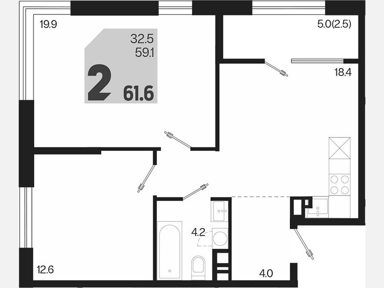 3-комнатная квартира, 61.60 м², 6/9 этаж фото 0