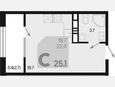 Студия, 25.10 м², 15/18 этаж фото 0