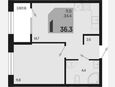 1-комнатная квартира, 36.30 м², 2/9 этаж фото 0