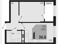 1-комнатная квартира, 36.80 м², 8/18 этаж фото 0
