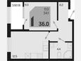 1-комнатная квартира, 36 м², 2/18 этаж фото 0