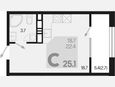 Студия, 25.10 м², 14/18 этаж фото 0