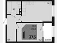 1-комнатная квартира, 37.30 м², 8/9 этаж фото 0