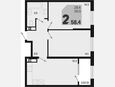 3-комнатная квартира, 58.40 м², 16/18 этаж фото 0